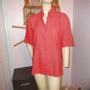 Vtg Bellissima Womens Button Up Shirt Size L Linen Blend Camp Short Sleeves 90s